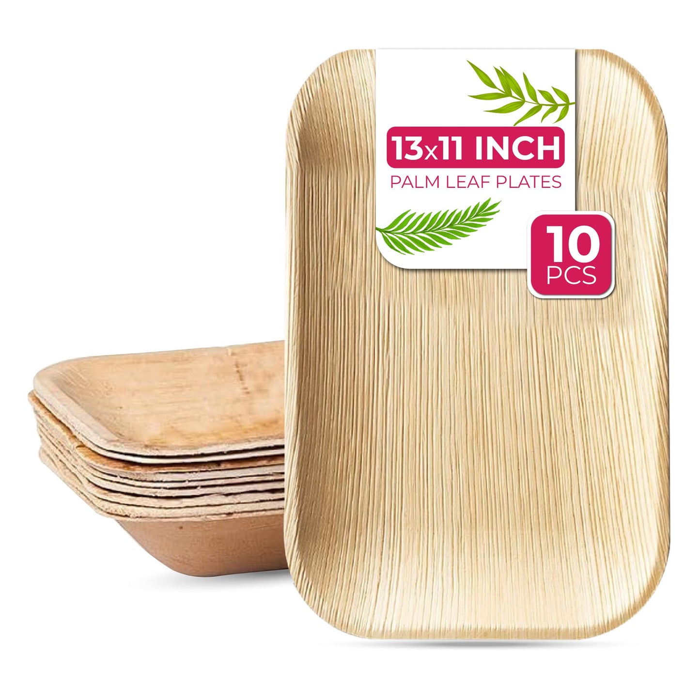 STL Disposable Palm Leaf Serving Trays Durable Eco-Conscious Alternative to Wooden Serving Trays, Deep Rectangle Platters for Weddings, Parties, Charcuterie, and Hot Foods