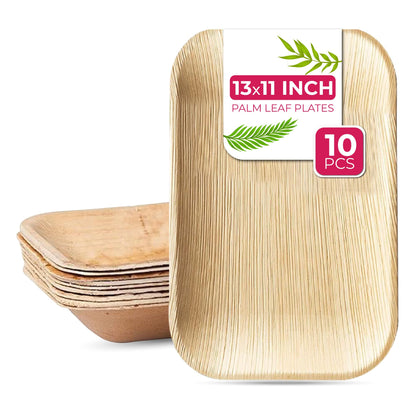 STL Disposable Palm Leaf Serving Trays Durable Eco-Conscious Alternative to Wooden Serving Trays, Deep Rectangle Platters for Weddings, Parties, Charcuterie, and Hot Foods
