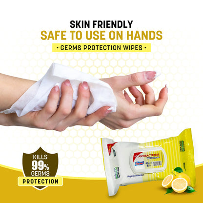Easyclean Biodegradable Antibacterial Wipes, Multi-Purpose Cleaning Wipes for Hands, Surfaces & Germ Protection Lemon Fragrance, Resealable Pack for Home & On-the-Go Clean