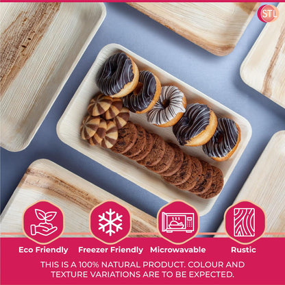 STL Disposable Palm Leaf Serving Trays Durable Eco-Conscious Alternative to Wooden Serving Trays, Deep Rectangle Platters for Weddings, Parties, Charcuterie, and Hot Foods