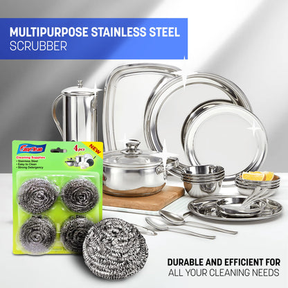 EasyClean 4pk Heavy Duty Spiral Steel Scourers,Metal Scourer Durable,Rust-Resistant,Reusable Cleaning Pads,Tough on Grease & Grime,Perfect for Cleaning Pots,Pans,Grills,Ovens & Tough Stains