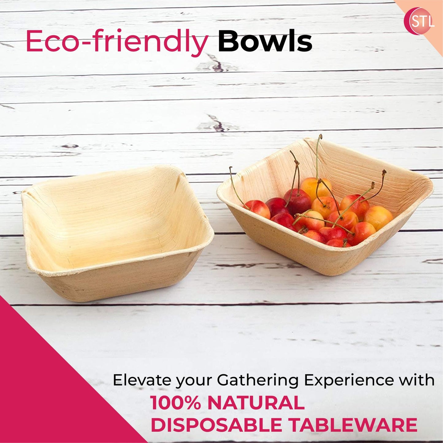 STL 25-Pack Disposable Palm Leaf Bowl, Sustainable, Microwave & Freezer Safe, Ideal for Desserts, Salads, & Snacks, Eco-Conscious Party & Event Tableware