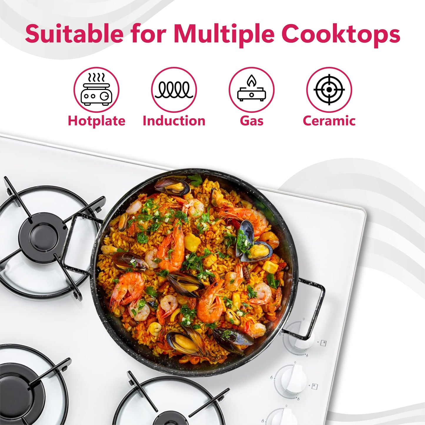 STL Enamel Non-Stick Wok Pan Kadhai with Raised Handles, Induction Safe, Flat Base for Even Heat Distribution, Heavy Duty Karahi for Shallow & Deep Frying, Black White Dots Design