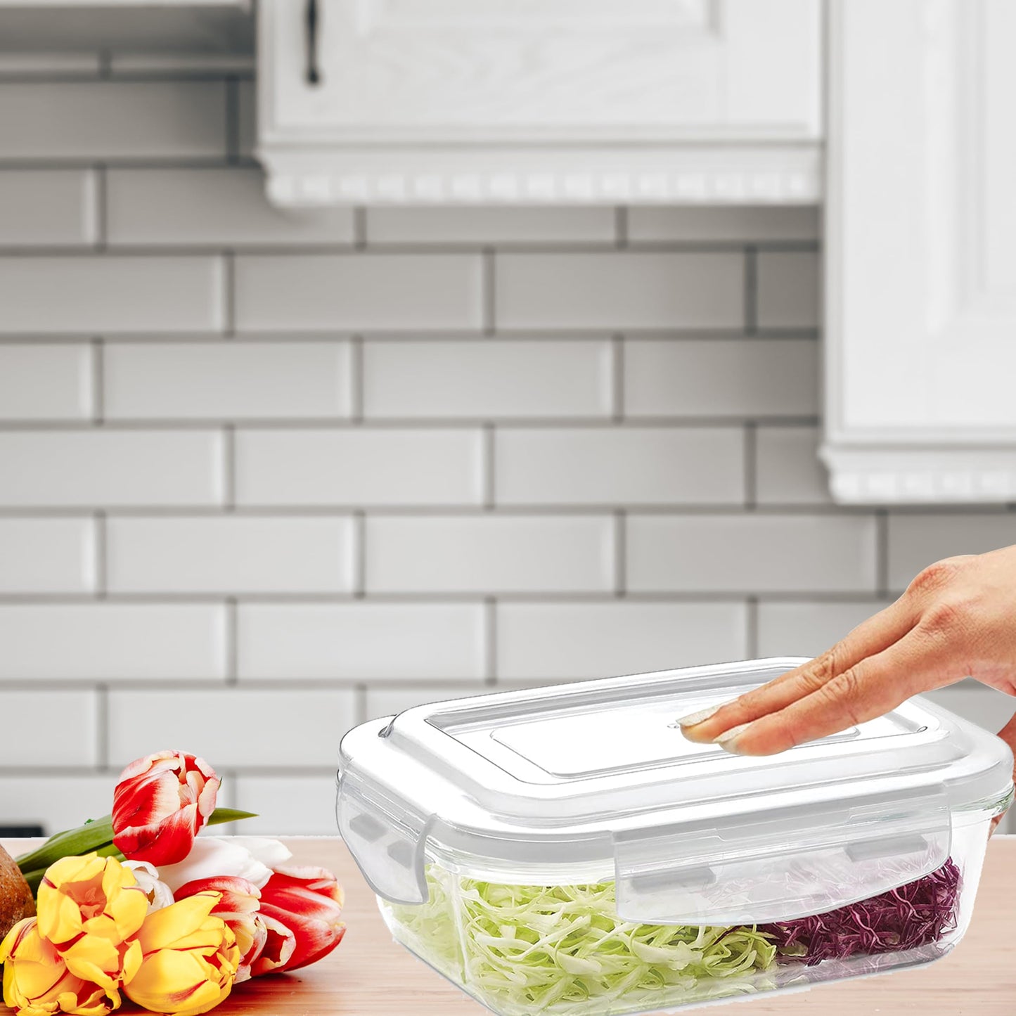 STL Food Storage Containers Smart-Locking System Lid For Lunch Boxes Kitchen, Pantry Microwave & Freezer Safe - Glass Leak Proof containers BPA Free