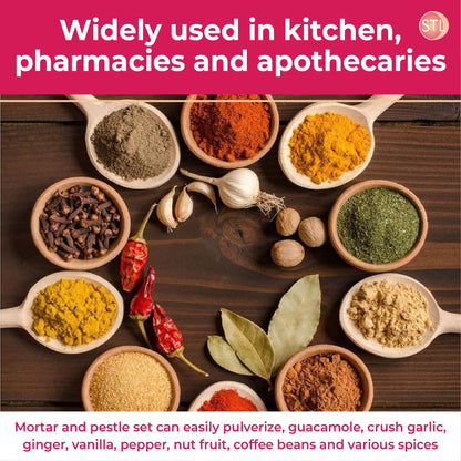 STL Bamboo Mortar and Pestle Set, Spice & Herb Crusher Grinder for Garlic, Pepper, Seeds, Nuts, and Chili, Perfect Kitchen Utensil and Housewarming Gift