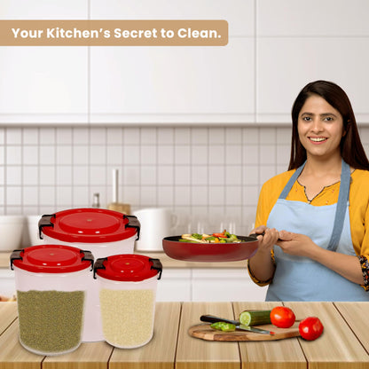 STL Set of 3 Round Plastic Kitchen Food Storage Container Set with Lids(10Ltr,16Ltr,25Ltr) | Airtight & Leakproof Storage Containers | Microwave,Freezer&Dishwasher Safe