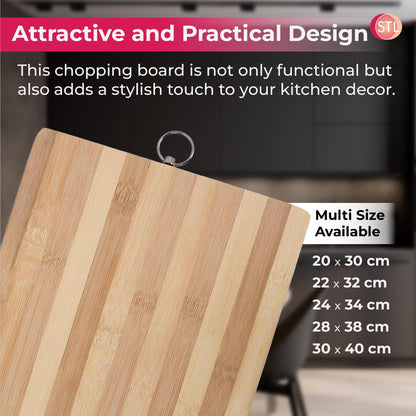 STL Premium Bamboo Wooden Chopping Board 5 Piece Set, Non-Slip Thick Cutting Panel for Meat, Vegetables, Cheeses, Bread, Lightweight Kitchen Board Ideal for Carving, Slicing and Food Preparation