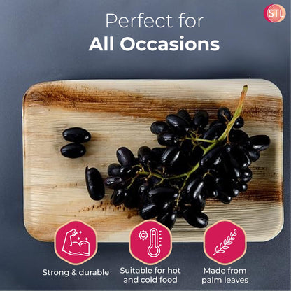 STL Disposable Palm Leaf Serving Trays Durable Eco-Conscious Alternative to Wooden Serving Trays, Deep Rectangle Platters for Weddings, Parties, Charcuterie, and Hot Foods