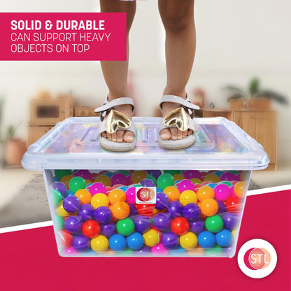 STL Heavy-Duty Clear Plastic Storage Box with Lid Stackable Storage Container for Home, Office, Kitchen, Toys, and Goods, Secure Clip-Lock Lid, Durable & Transparent Design