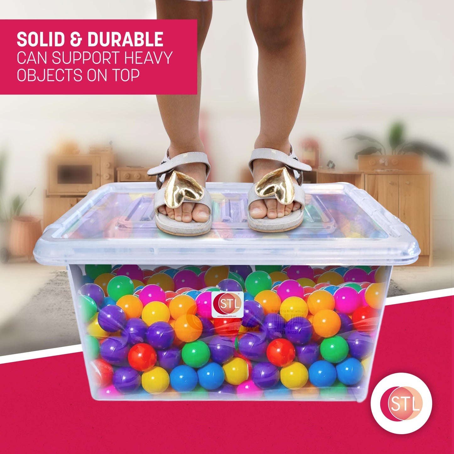 STL Heavy-Duty Clear Plastic Storage Box with Lid Stackable Storage Container for Home, Office, Kitchen, Toys, and Goods, Secure Clip-Lock Lid, Durable & Transparent Design