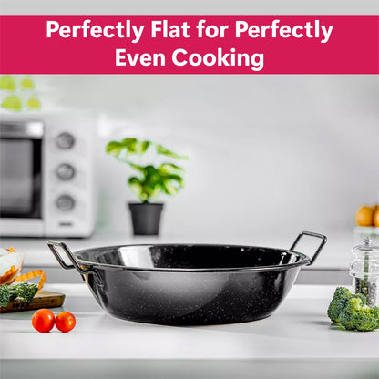 STL Enamel Non-Stick Wok Pan Kadhai with Raised Handles, Induction Safe, Flat Base for Even Heat Distribution, Heavy Duty Karahi for Shallow & Deep Frying, Black White Dots Design