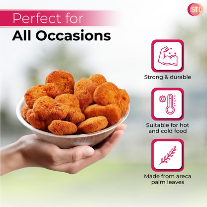 STL 25-Pack Disposable Palm Leaf Bowl, Sustainable, Microwave & Freezer Safe, Ideal for Desserts, Salads, & Snacks, Eco-Conscious Party & Event Tableware