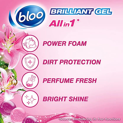 Bloo Brilliant Gel All in 1 Toilet Rim Block Cleaner | Spring Rain Fresh Scent, for All-Around Cleanliness, Long Lasting Freshness and Brilliant Shine - Pack of 2