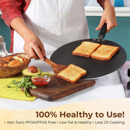 STL Non-Stick Chapatti and Indian Flatbread Pan Madras Collection, Concave Aluminium, Black, 30 cm 3-Layer Coating, Black