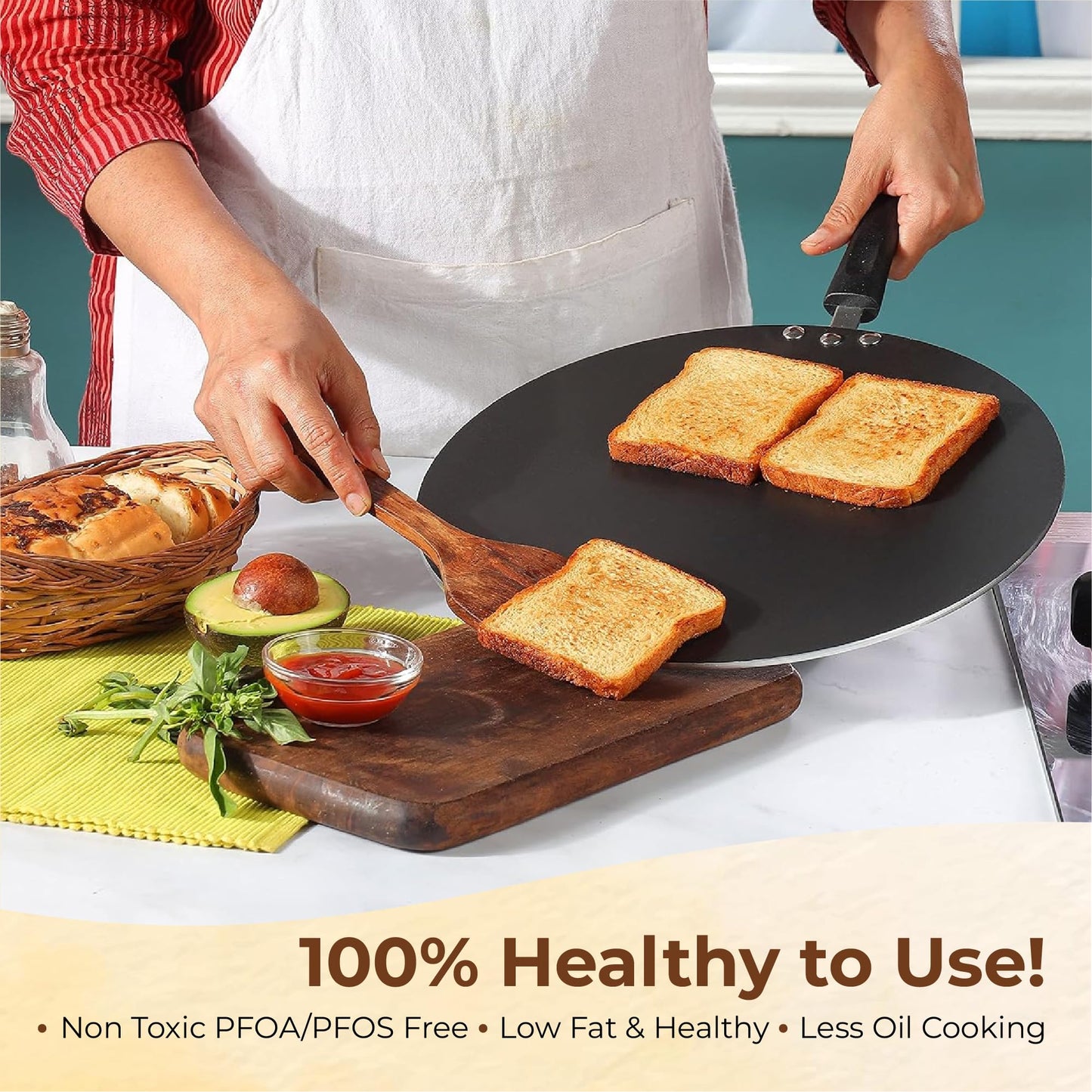 STL Non-Stick Chapati Tawa - Premium Aluminium Flatbread Pan with 3-Layer Coating, Versatile for Chapatis & Dosas, Easy to Clean, Gas Stove Friendly