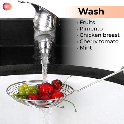 STL Steel Strainer Skimmer Ladle with Ergonomic Handle, Spider Mesh Filter, Solid Utensils Slotted Spoon for Kitchen, Frying Food, Pasta, Noodles, Spaghetti