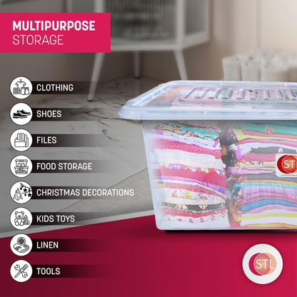 STL Heavy-Duty Clear Plastic Storage Box with Lid Stackable Storage Container for Home, Office, Kitchen, Toys, and Goods, Secure Clip-Lock Lid, Durable & Transparent Design