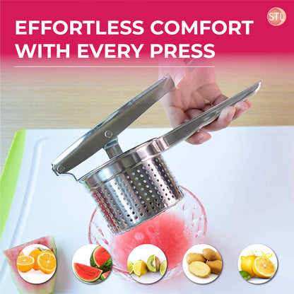 STL Heavy Duty Stainless Steel Potato Ricer, Multipurpose Masher & Juicer for Mashed Potatoes, Vegetable Puree, Spaetzle & Fruit Press, Dishwasher Safe Kitchen Utensil