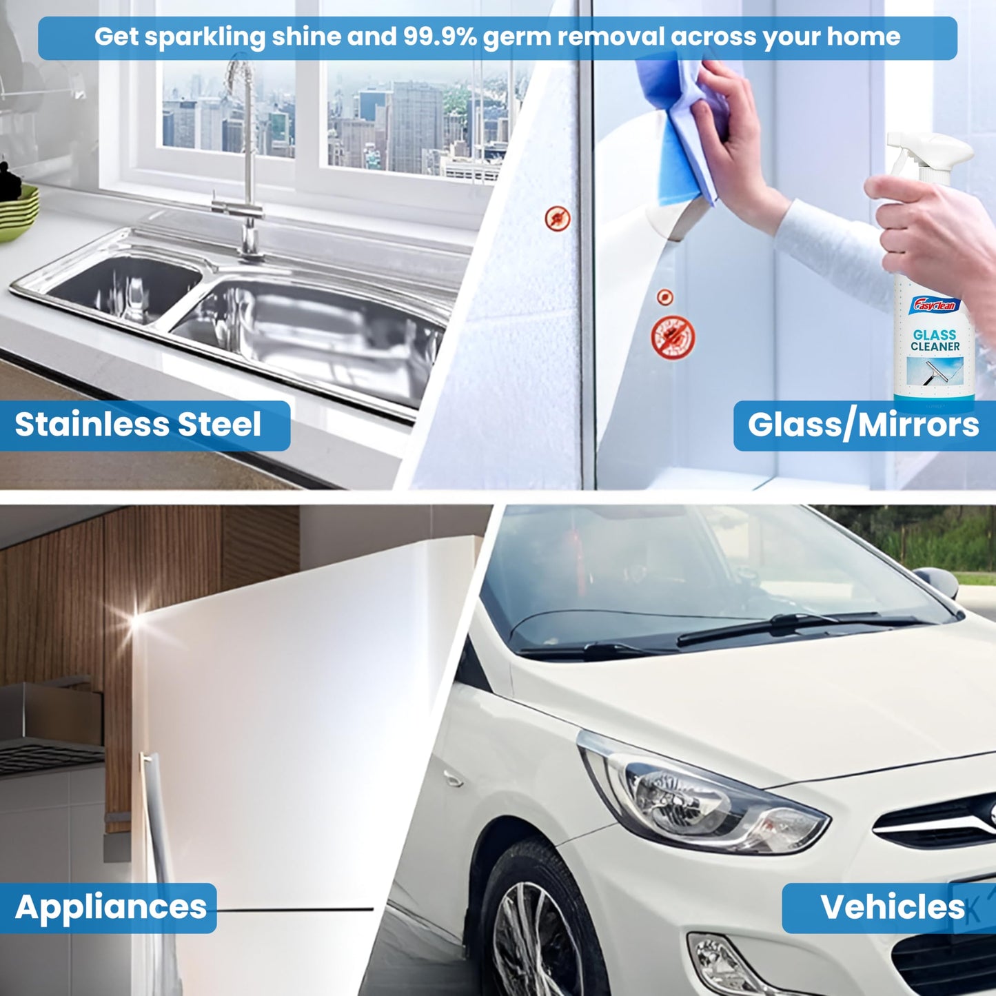 Easyclean Glass Cleaner Spray – 1 Litre Bottle | Powerful, Streak-Free Formula for Crystal Clear Windows, Mirrors, and Glass Surfaces | Ideal for Home, Office & Car Use