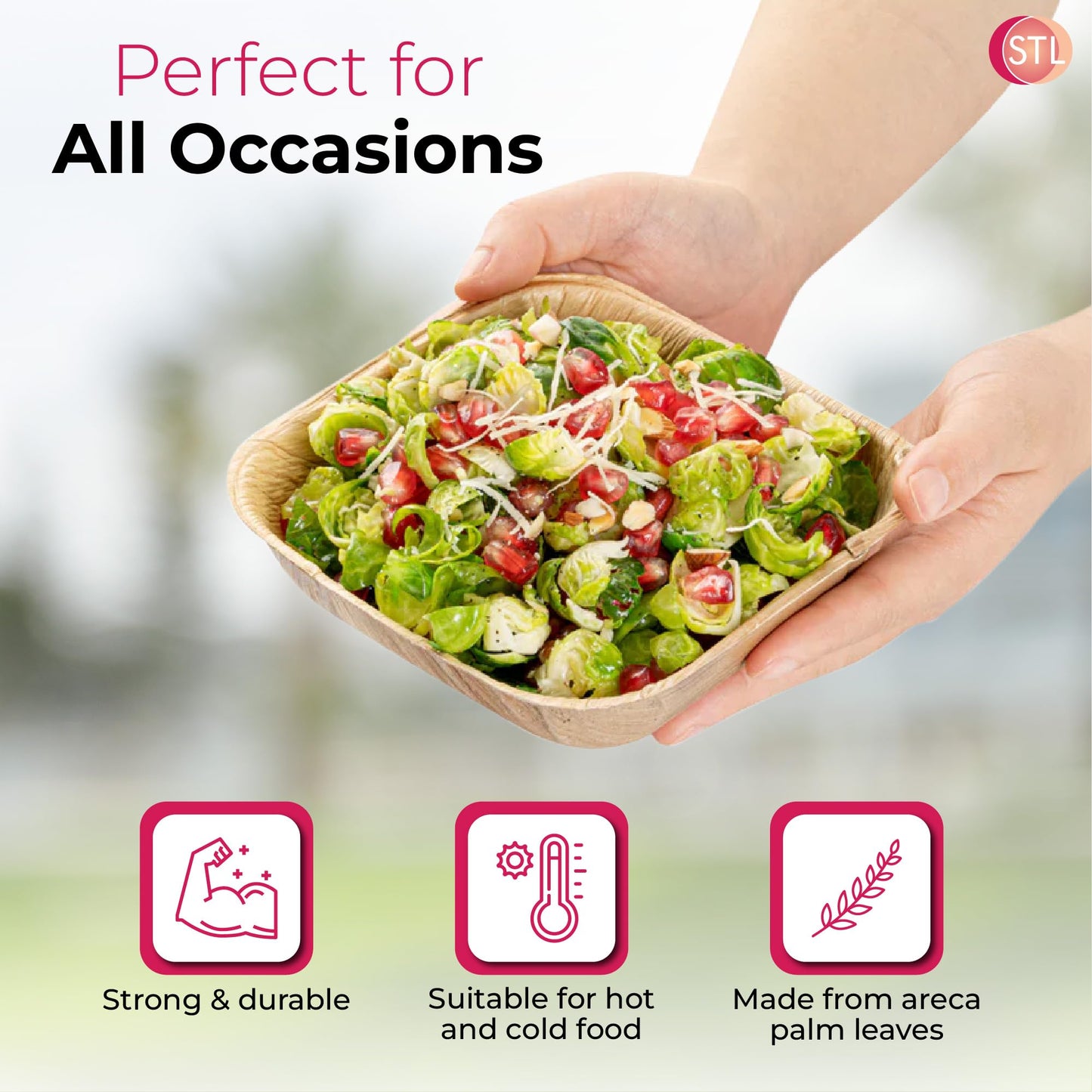 STL 25-Pack Disposable Palm Leaf Bowl, Sustainable, Microwave & Freezer Safe, Ideal for Desserts, Salads, & Snacks, Eco-Conscious Party & Event Tableware