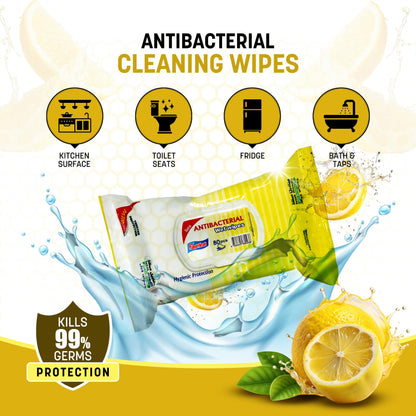 Easyclean Biodegradable Antibacterial Wipes, Multi-Purpose Cleaning Wipes for Hands, Surfaces & Germ Protection Lemon Fragrance, Resealable Pack for Home & On-the-Go Clean