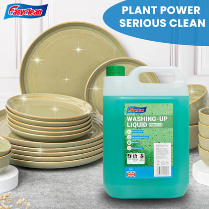 EasyClean Washing Up Liquid 5L Refill - Fresh Lemon Fragrance Non Bio & Skin Sensitive Friendly Dish Wash Cleaner Plant Based & Cruelty Free - Kitchens Cleaning Products