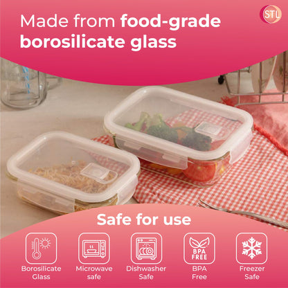 STL Food Storage Containers Smart-Locking System Lid For Lunch Boxes Kitchen, Pantry Microwave & Freezer Safe - Glass Leak Proof containers BPA Free