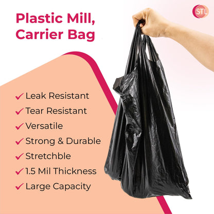 Heavy-Duty Black Carrier Bags 90L, Tear-Resistant Flat Top Refuse Sacks, 30 ?m Recycled Bin Liners for Household, Kitchen, Office, Restaurant, and Caterers