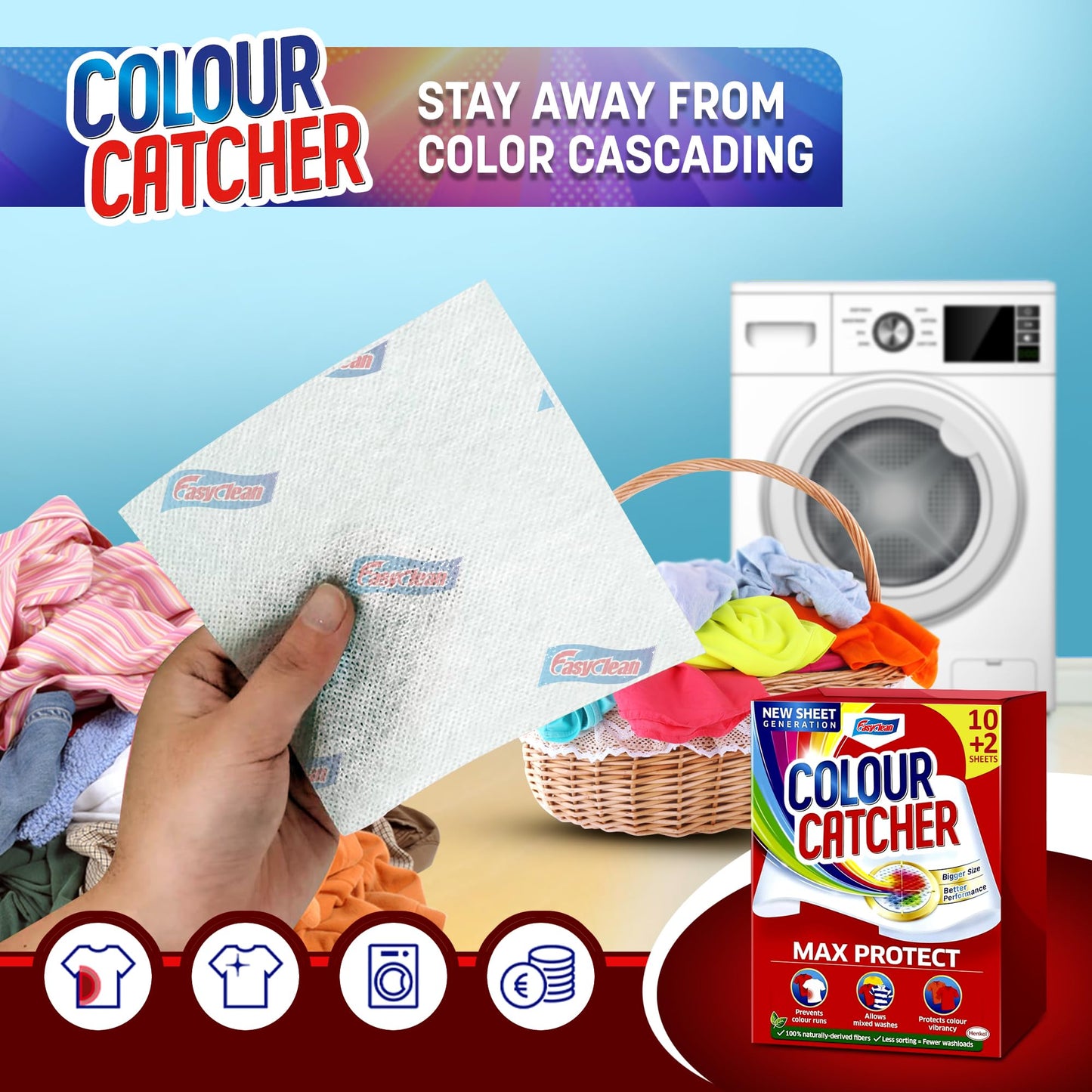 EasyClean Colour Catcher Max Protect Laundry Sheets, Helps Prevent Colour Run and Protects Brightness - 48 Sheets