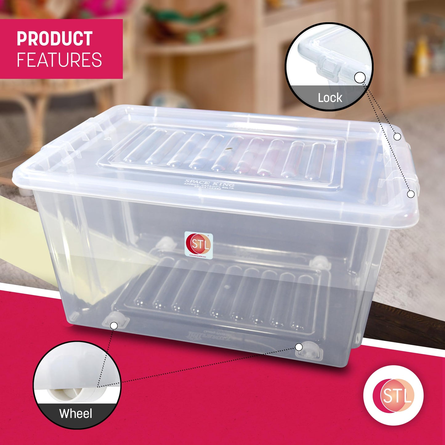 STL Heavy-Duty Clear Plastic Storage Box with Lid Stackable Storage Container for Home, Office, Kitchen, Toys, and Goods, Secure Clip-Lock Lid, Durable & Transparent Design