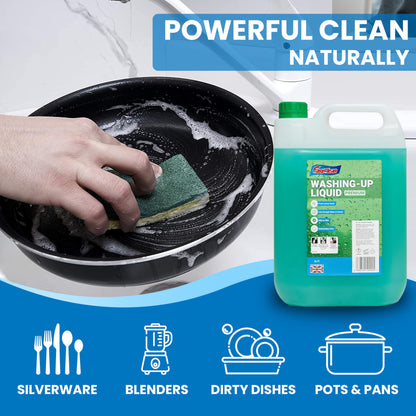 EasyClean Washing Up Liquid 5L Refill - Fresh Lemon Fragrance Non Bio & Skin Sensitive Friendly Dish Wash Cleaner Plant Based & Cruelty Free - Kitchens Cleaning Products