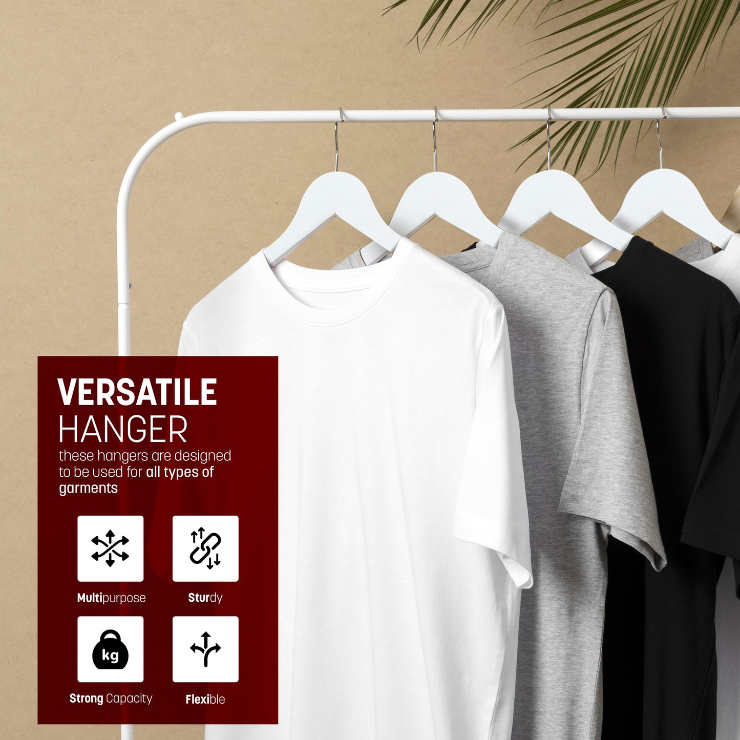 STL Premium Wooden Clothes Hangers Set of 6, Wide Shoulder Support, Rotating Chrome Hook, Heavy Duty Non Slip Trouser Bar & Space Saving Design, Ideal for Suits, Blazers, Shirts & Jackets, White