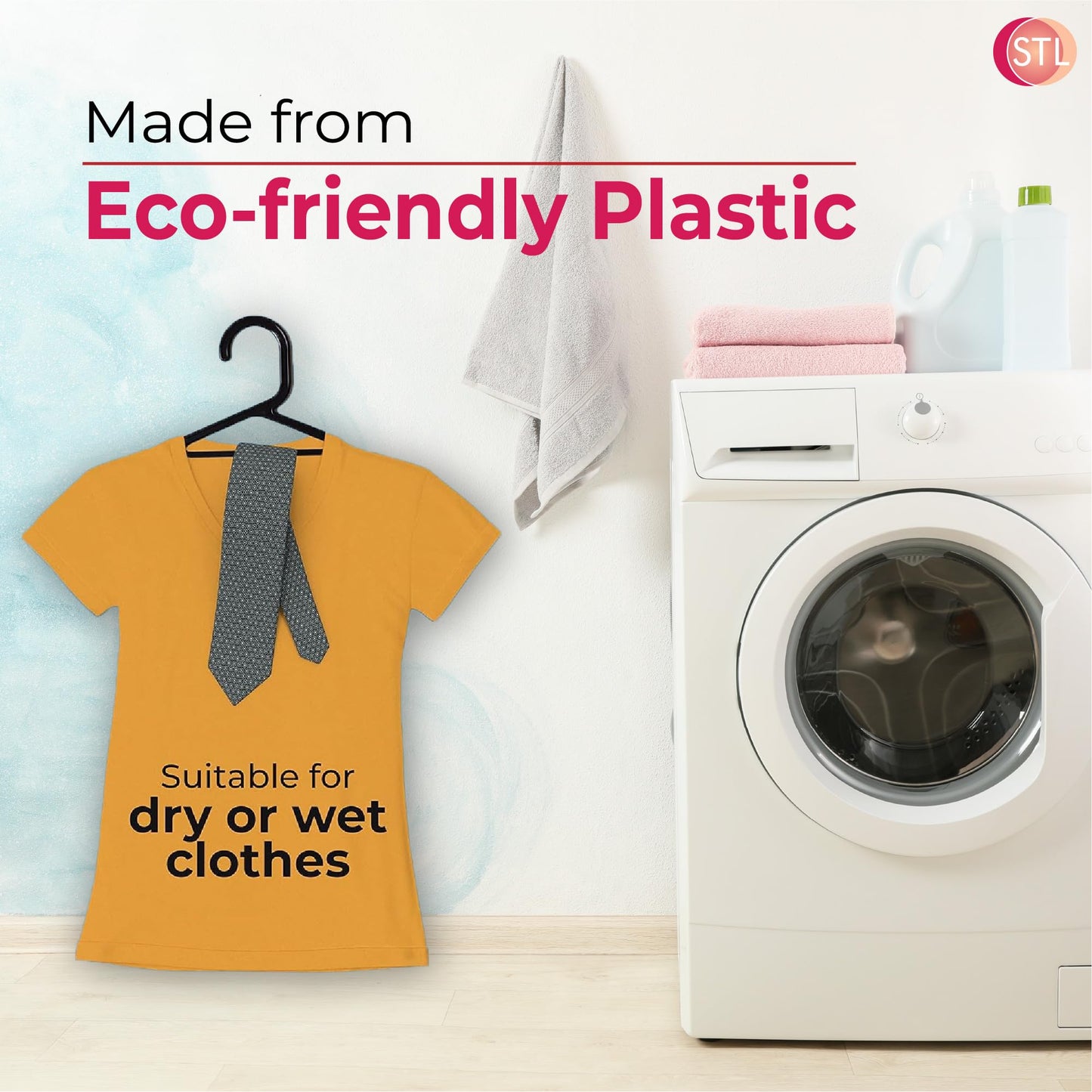 STL 6Pcs Heavy Duty Clothes Hangers, Durable & Sturdy Premium Non-Slip Hangers for Clothes Rail & Closet,360 Degree Swivel Hook,Space Saving Wardrobe Organisers Hangers to hold Suits and Jackets,Black