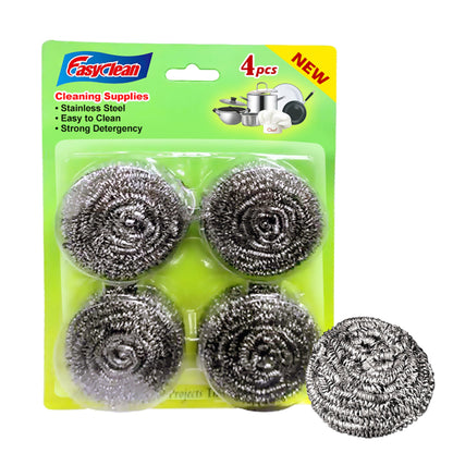 EasyClean 4pk Heavy Duty Spiral Steel Scourers,Metal Scourer Durable,Rust-Resistant,Reusable Cleaning Pads,Tough on Grease & Grime,Perfect for Cleaning Pots,Pans,Grills,Ovens & Tough Stains