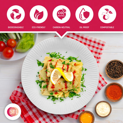 STL Strong Paper Plates (9 Inch / 100-Pack) 100% Compostable Heavy-Duty, Durable & Leak-Resistant, Eco-Friendly Disposable Plates,Made of Natural Fibers – 9" Biodegradable Paper Plates