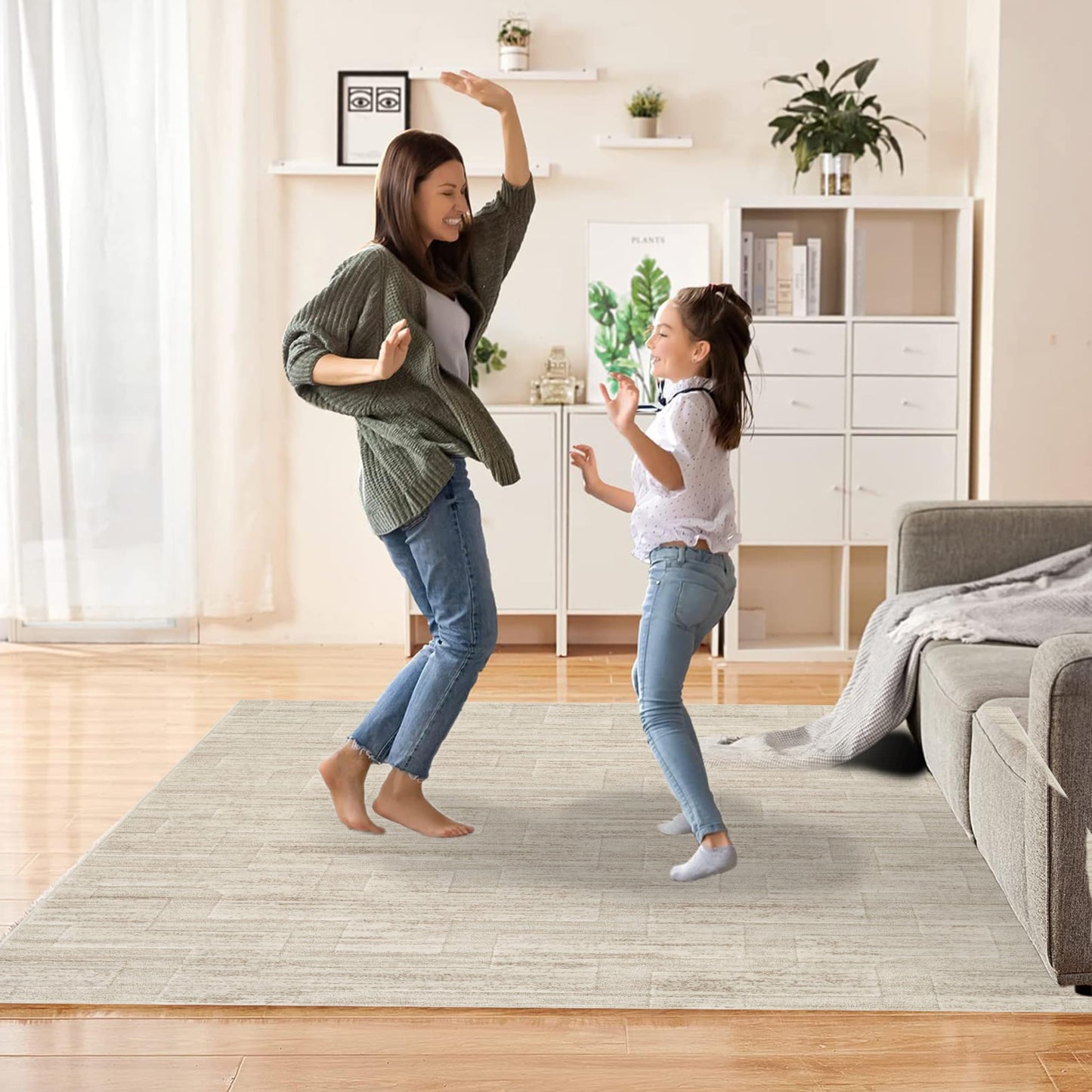 STL Washable Area Rug Non-Slip Soft Floor Carpet for Living Room Bedroom Lounge Dining or Kitchen Soft Durable Non-Shedding Area Rugs Indoor Floor Carpet Geometric Design