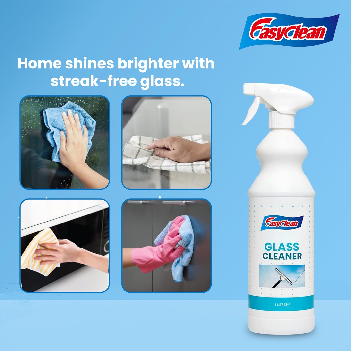 Easyclean Glass Cleaner Spray – 1 Litre Bottle | Powerful, Streak-Free Formula for Crystal Clear Windows, Mirrors, and Glass Surfaces | Ideal for Home, Office & Car Use