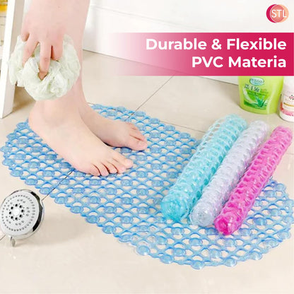 STL Crystal Non Slip Suction Cup Shower Mat, Anti Slip PVC Floor Mat for Inside Bathroom, Soft & Washable with Drain Holes, Massage Surface for Comfort, Powerful Grip for Elderly & Children