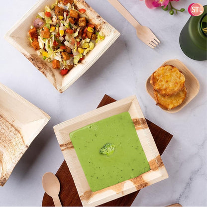 STL 25-Pack Disposable Palm Leaf Bowl, Sustainable, Microwave & Freezer Safe, Ideal for Desserts, Salads, & Snacks, Eco-Conscious Party & Event Tableware