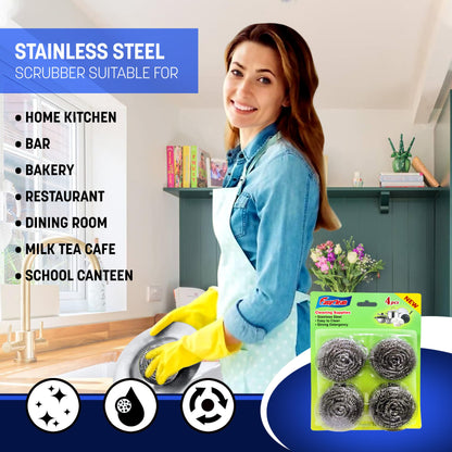 EasyClean 4pk Heavy Duty Spiral Steel Scourers,Metal Scourer Durable,Rust-Resistant,Reusable Cleaning Pads,Tough on Grease & Grime,Perfect for Cleaning Pots,Pans,Grills,Ovens & Tough Stains