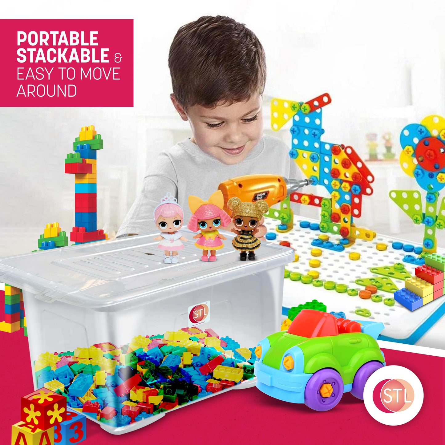 STL Heavy-Duty Clear Plastic Storage Box with Lid Stackable Storage Container for Home, Office, Kitchen, Toys, and Goods, Secure Clip-Lock Lid, Durable & Transparent Design