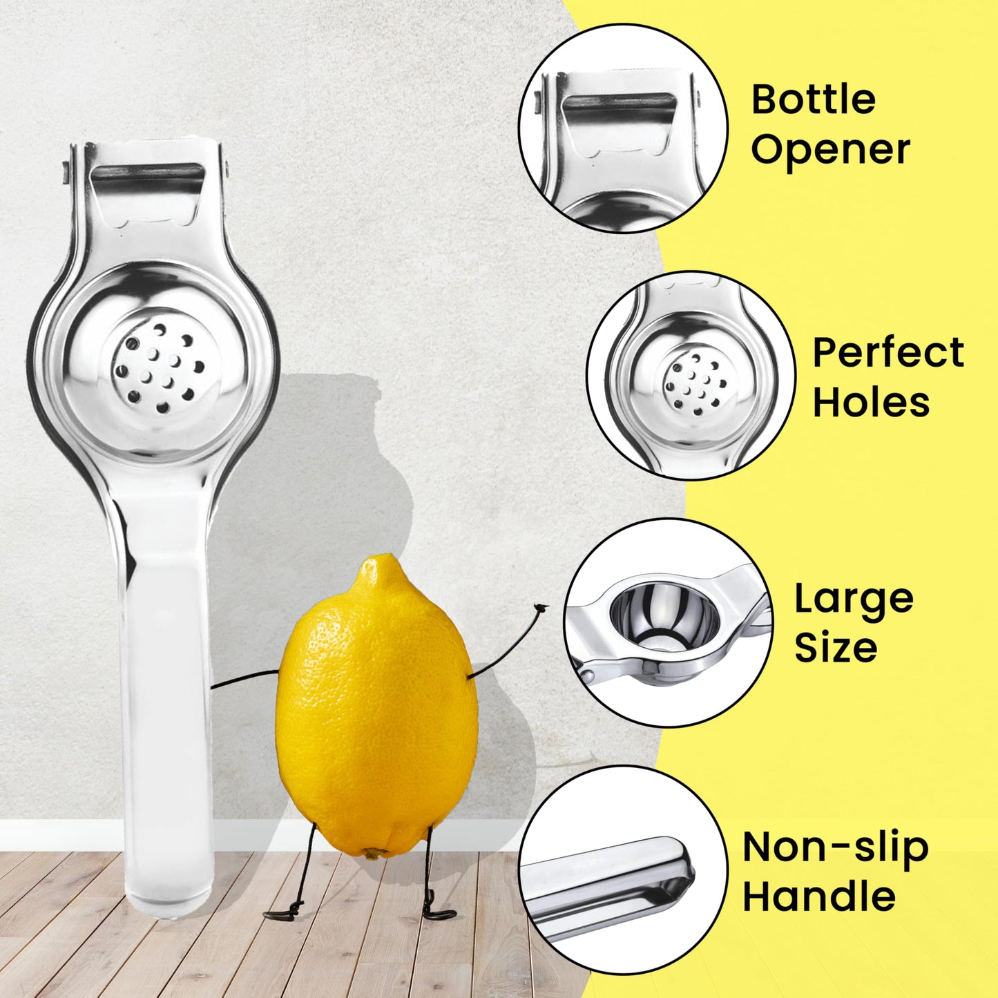 STL Manual Lemon Squeezer Heavy Duty, Premium Stainless Steel Lemon Orange Lime Citrus Press Juicer Hand Juicer, | 2 in 1 | Comes with Bottle Opener Anti Corrosive and Dishwasher Safe