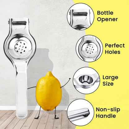 STL Manual Lemon Squeezer Heavy Duty, Premium Stainless Steel Lemon Orange Lime Citrus Press Juicer Hand Juicer, | 2 in 1 | Comes with Bottle Opener Anti Corrosive and Dishwasher Safe