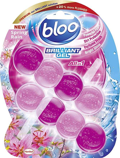 Bloo Brilliant Gel All in 1 Toilet Rim Block Cleaner | Spring Rain Fresh Scent, for All-Around Cleanliness, Long Lasting Freshness and Brilliant Shine - Pack of 2