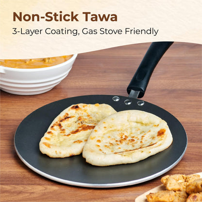 STL Non-Stick Chapati Tawa - Premium Aluminium Flatbread Pan with 3-Layer Coating, Versatile for Chapatis & Dosas, Easy to Clean, Gas Stove Friendly