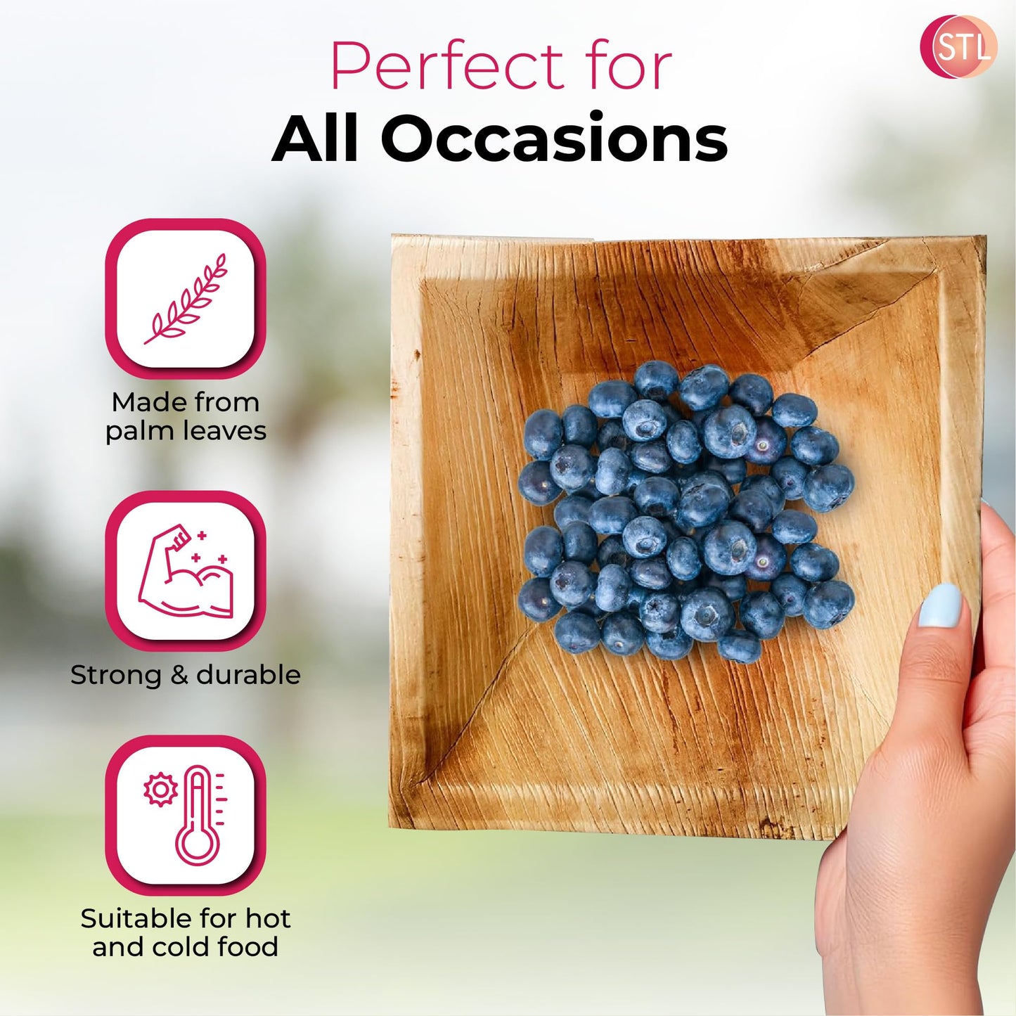 STL 25-Pack Disposable Palm Leaf Bowl, Sustainable, Microwave & Freezer Safe, Ideal for Desserts, Salads, & Snacks, Eco-Conscious Party & Event Tableware