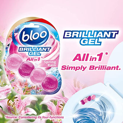 Bloo Brilliant Gel All in 1 Toilet Rim Block Cleaner | Spring Rain Fresh Scent, for All-Around Cleanliness, Long Lasting Freshness and Brilliant Shine - Pack of 2