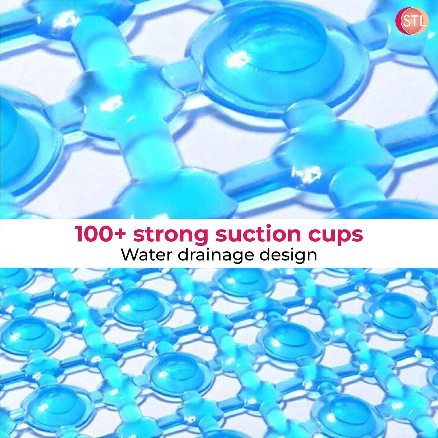 STL Crystal Non Slip Suction Cup Shower Mat, Anti Slip PVC Floor Mat for Inside Bathroom, Soft & Washable with Drain Holes, Massage Surface for Comfort, Powerful Grip for Elderly & Children