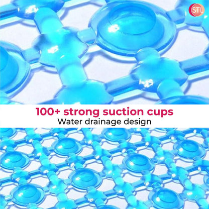 STL Crystal Non Slip Suction Cup Shower Mat, Anti Slip PVC Floor Mat for Inside Bathroom, Soft & Washable with Drain Holes, Massage Surface for Comfort, Powerful Grip for Elderly & Children