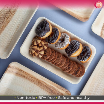 STL Disposable Palm Leaf Serving Trays Durable Eco-Conscious Alternative to Wooden Serving Trays, Deep Rectangle Platters for Weddings, Parties, Charcuterie, and Hot Foods
